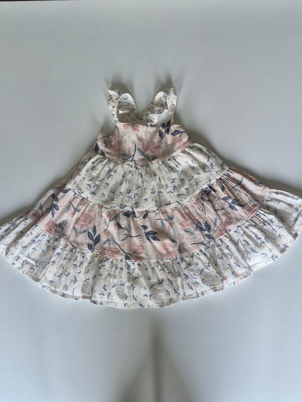 Catherine Malandrino Cream Sundress with Blush and Dusty Blue Floral Accents